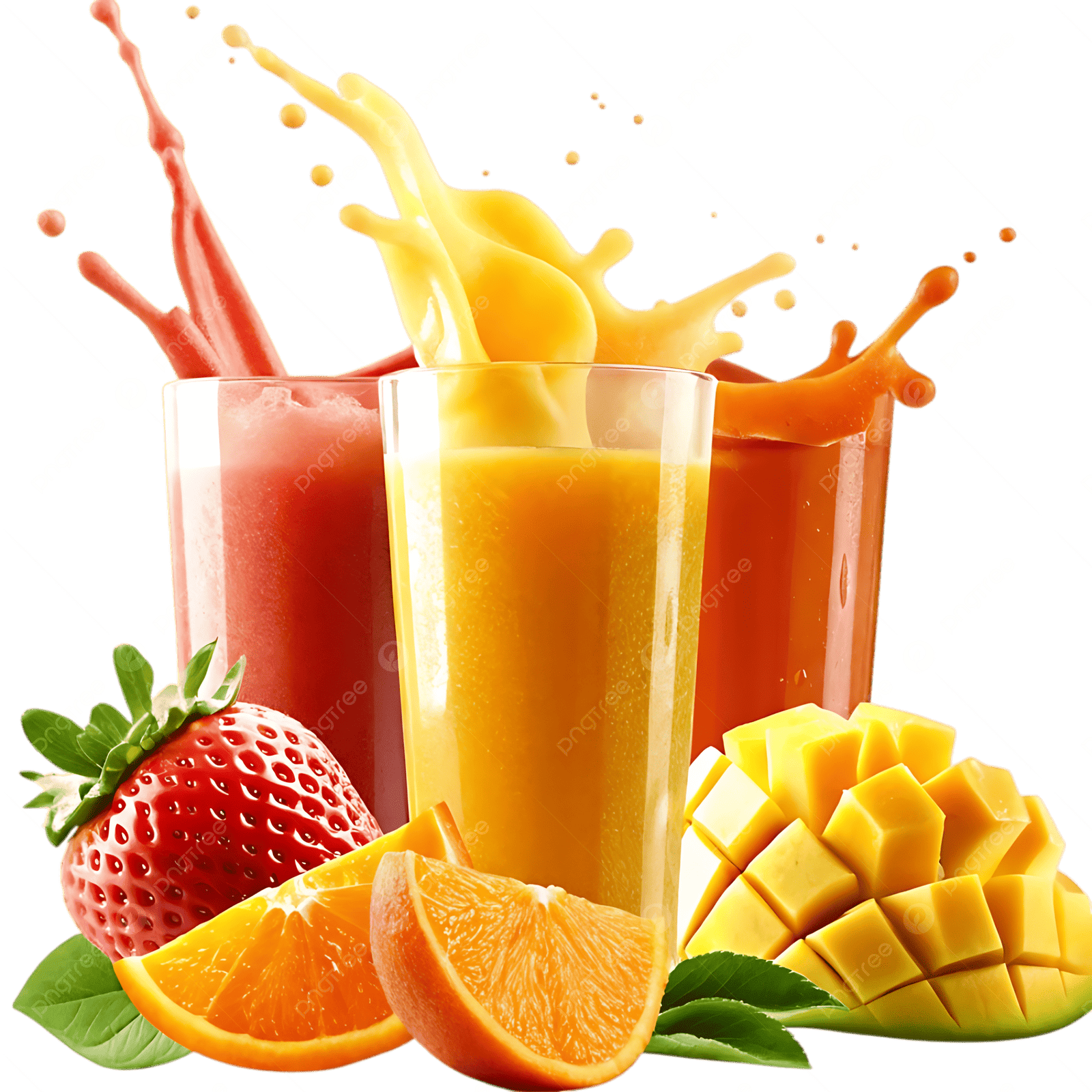 A variety of fresh fruit juices served chilled in glasses
